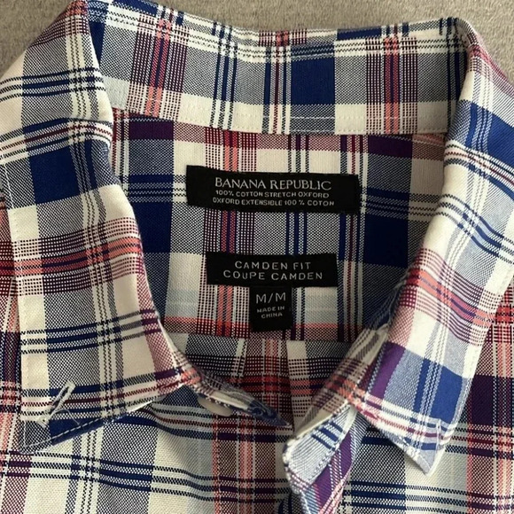 [M]Banana Republic Camden Fit Blue Red White. Plaid Button Dress Shirt - Picture 2 of 8